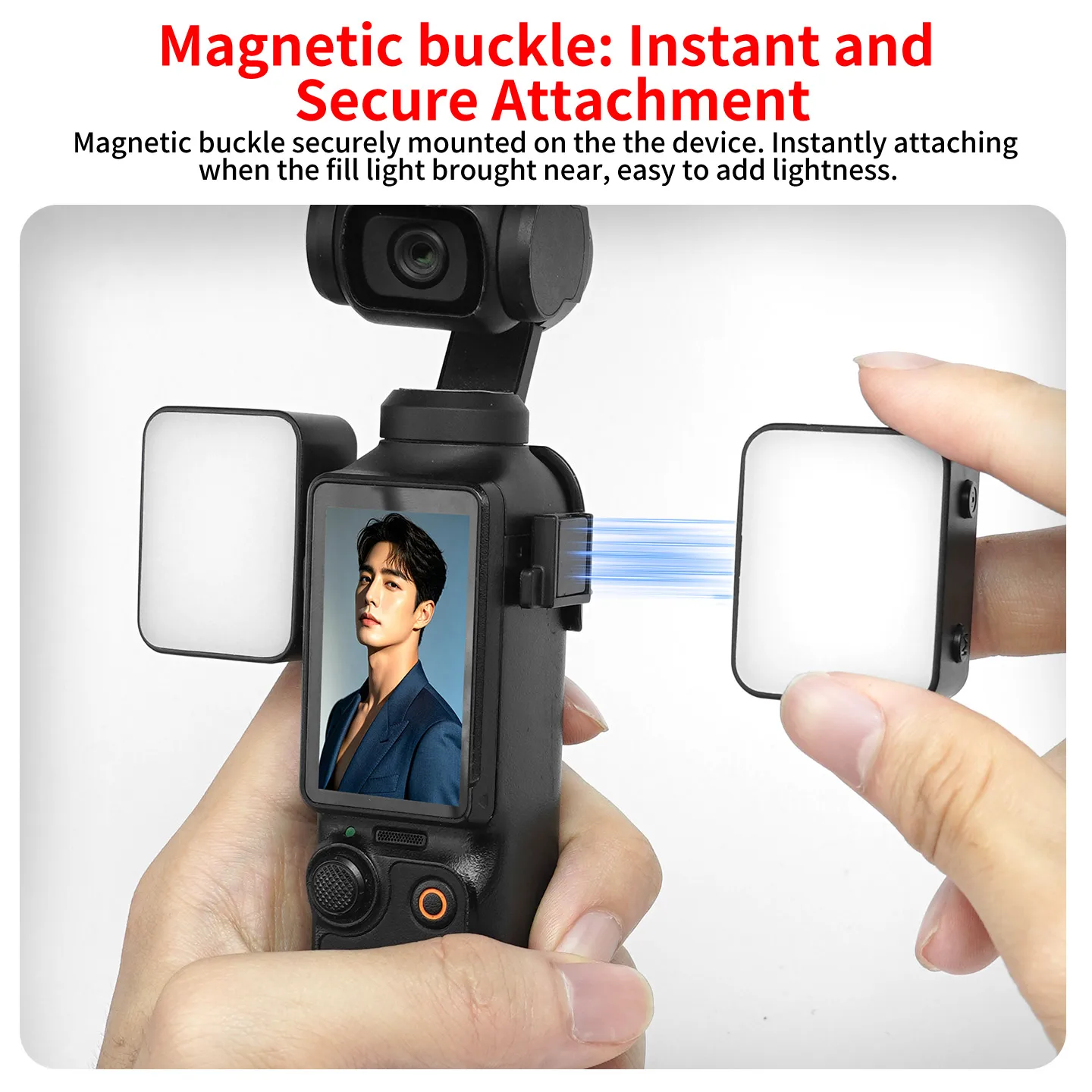 Фото Магнитный мини-осветитель для DJI Osmo Pocket 3: 3 уровня яркости, 3 цветовые температуры, зарядка Type-C, портативный, для видеоблогов, для использования на улице и в ночное время №2