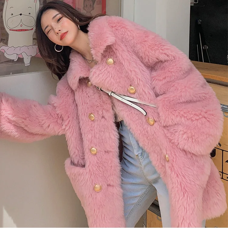 Lamb's wool sheep sheared fleece fur coat female fur one