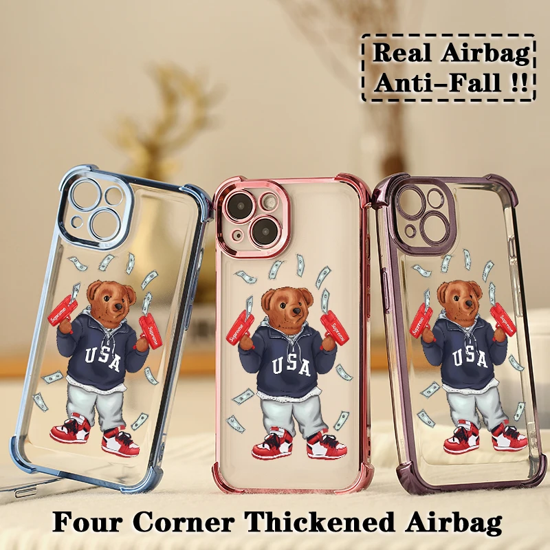 Fashion Dollar Bear Plating Case For Oppo Reno12 Reno11 Reno10 Reno8 Reno7 Reno6 Reno5 Pro Plus 4G 5G Shockproof Anti Fall Cover