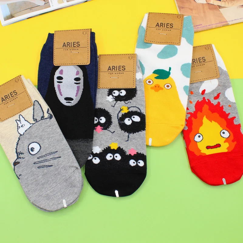Cartoon Cat Cute Socks Women No Face Man Sock Totoro Funny Fashion Anime Spring Autumn Sweat Absorption Gray Classic Cotton Sock images - 6