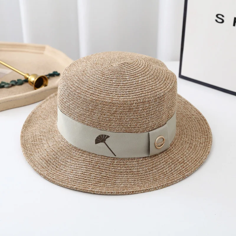 Fashion Retro Small Brim Flat Top Hat Women's Summer Travel Beach Straw Hat Beach Holiday Sun Hats