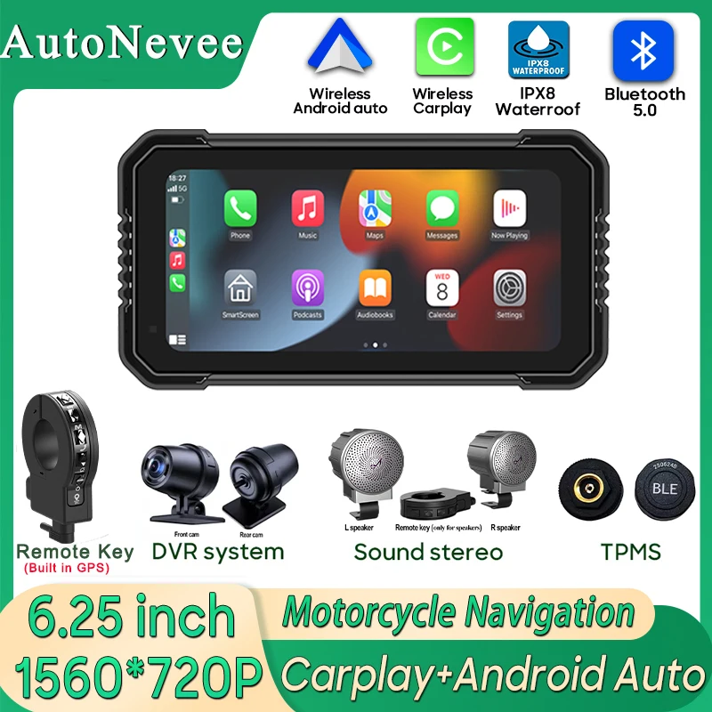 Carplay мотоцикл Android авто GPS навигация IPX8 водонепроницаемый для мото мультимедиа