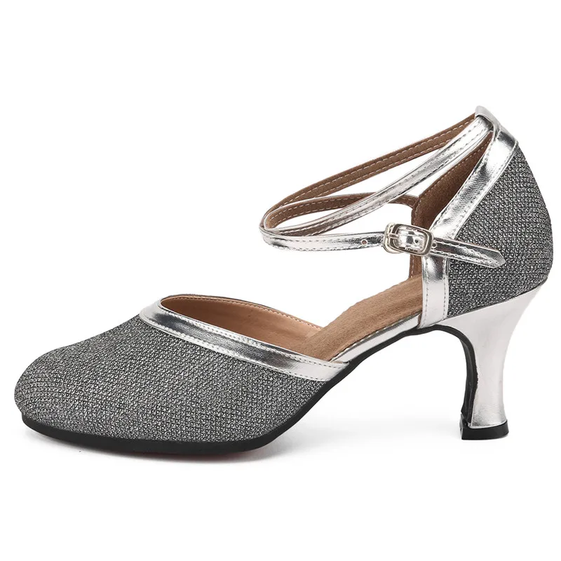 Professional Women Latin Modern dance shoes Ballroom medium high heel dance shoes drill Soft soled Cha cha tango dance shoes