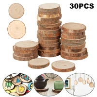 30 pcs 3 4 cm natural pine round unfinished wood slices circles with tree bark log discs diy crafts wedding party decoration