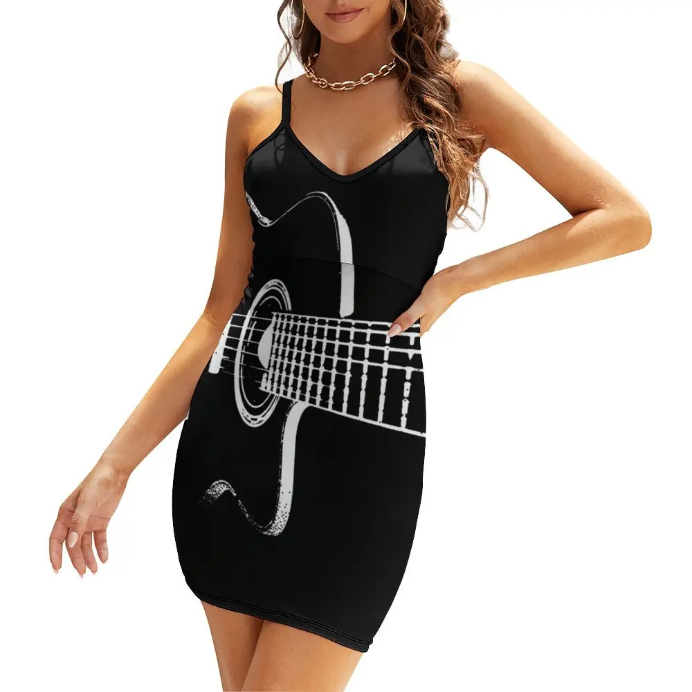 

Guitarist Musicians Acoustic Guitar Lite 9 Funny Graphic Sexy Woman's Gown Women's Sling Dress Humor Graphic Parties Dresses