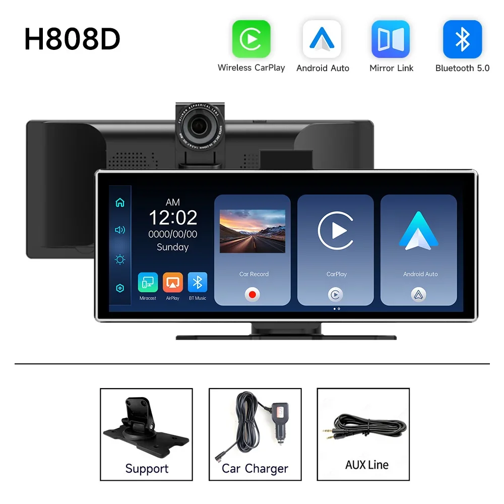 11,26-дюймовый автомобильный радиоприемник с сенсорным экраном IPS, мультимедийный видеоплеер, портативный 4K DVR, беспроводной CarPlay, Android Auto, двойной объектив, рекордер