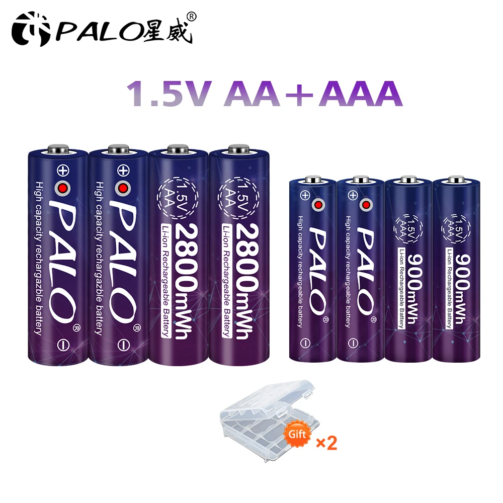 

PALO 1.5V AA+AAA Lithium Rechargeable Battery AA 2800mWh AAA 900mWh AA AAA Li ion Battery For Toys Clock MP3 Player