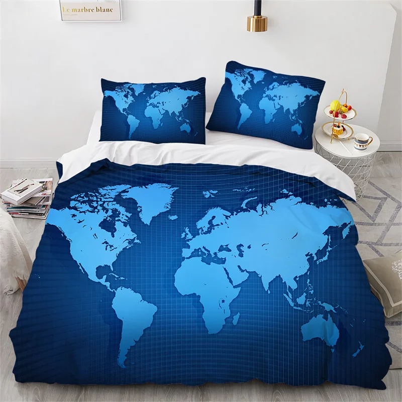 

Old Map Design Geography Historyme 2/3PCS Bedding Set World Map Duvet Cover King Queen Microfiber World in Hemispheres Vintage