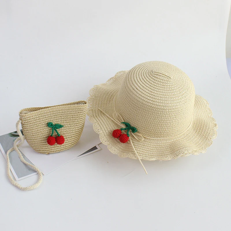 

Summer Girls Children Straw Hat Beach Travel Outdoor Bucket Cap Shoulder Bag Set 2PCS Sun Hat Sun Protection For Baby Panama Cap