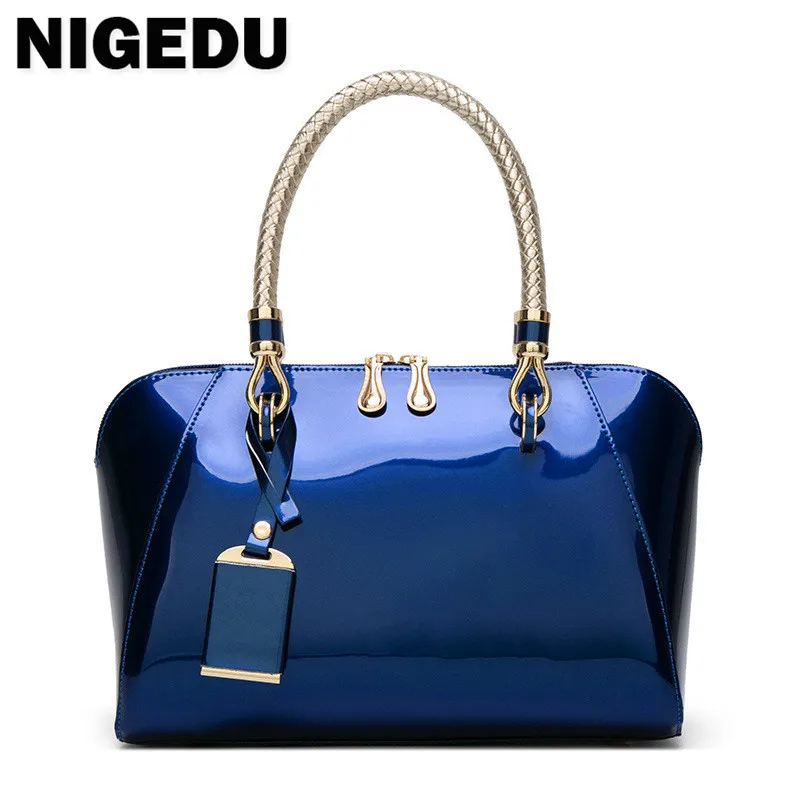 

Shiny Patent Leather Women handbag Luxury Designer ladies hand bag Elegant lady Tote female Shoulder Crossbody bags blue bolsas