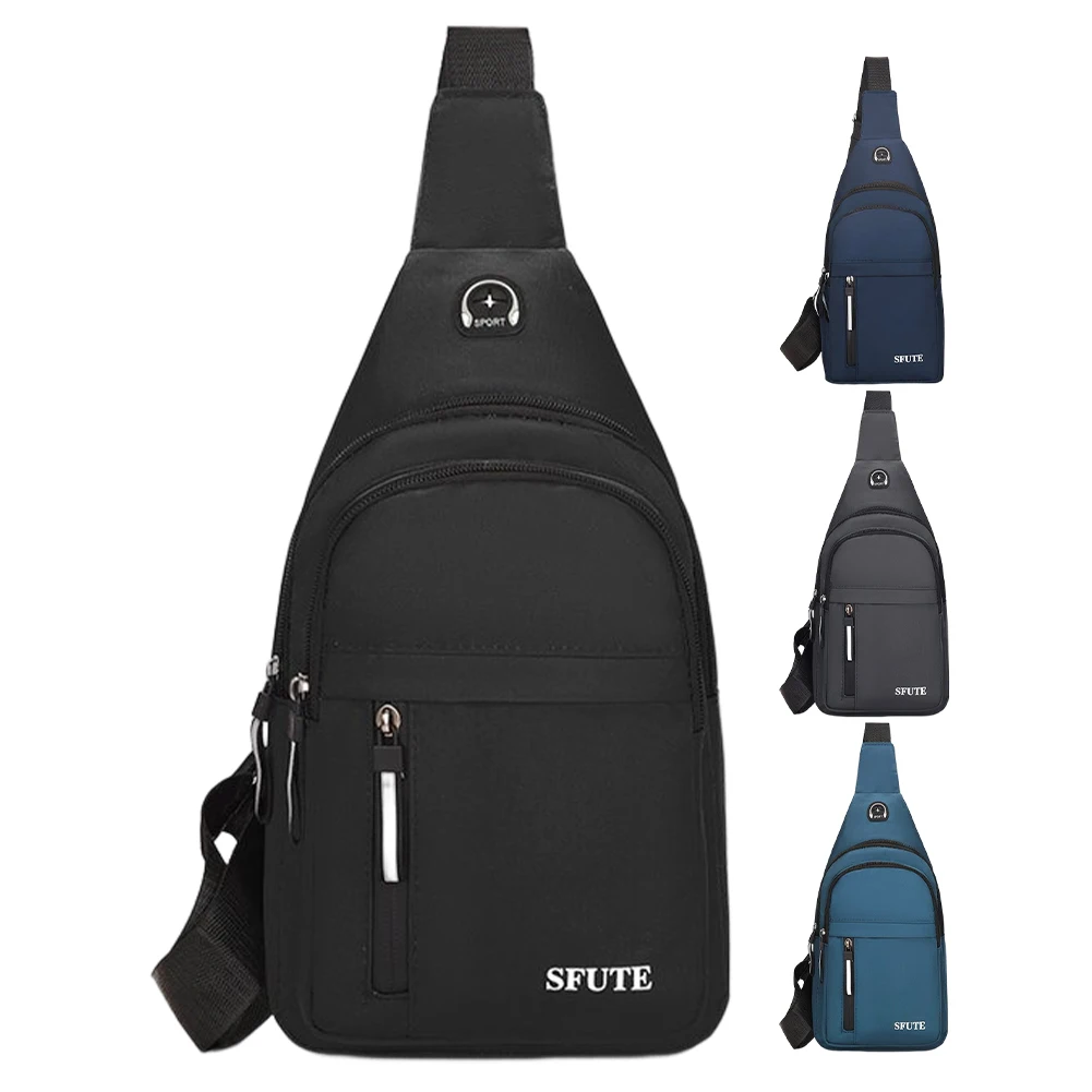 

Men Casual Chest Bags Multifunctional Oxford Portable Crossbody Bag Waterproof Wear Resistance Earphone Hole Design Waist Bags