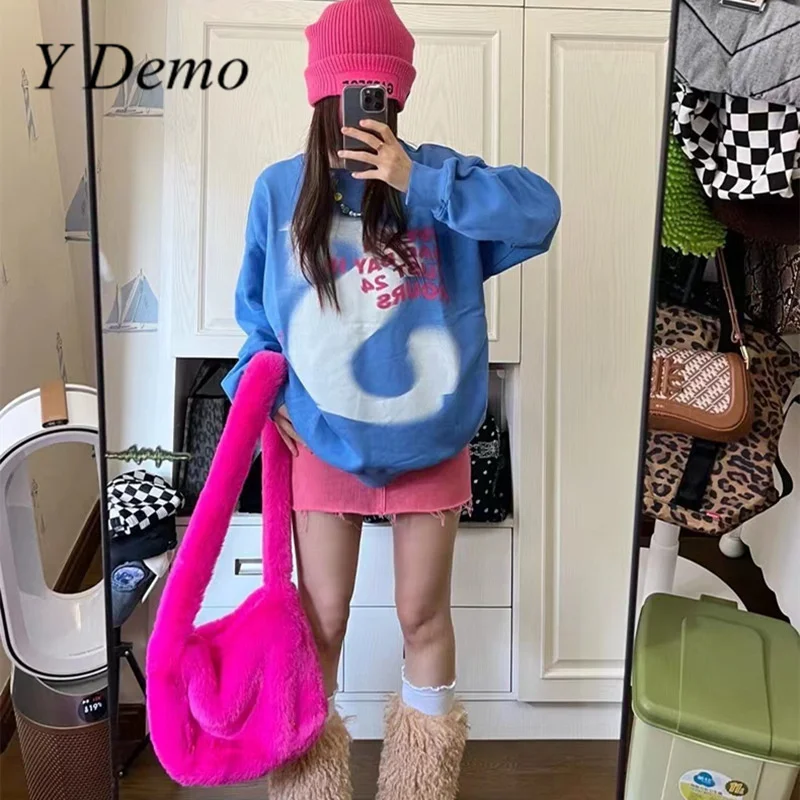 

Y Demo Y2k плюшевая сумка карамельного цвета с кроликом, сумка на одно плечо, красочная пушистая сумка через плечо