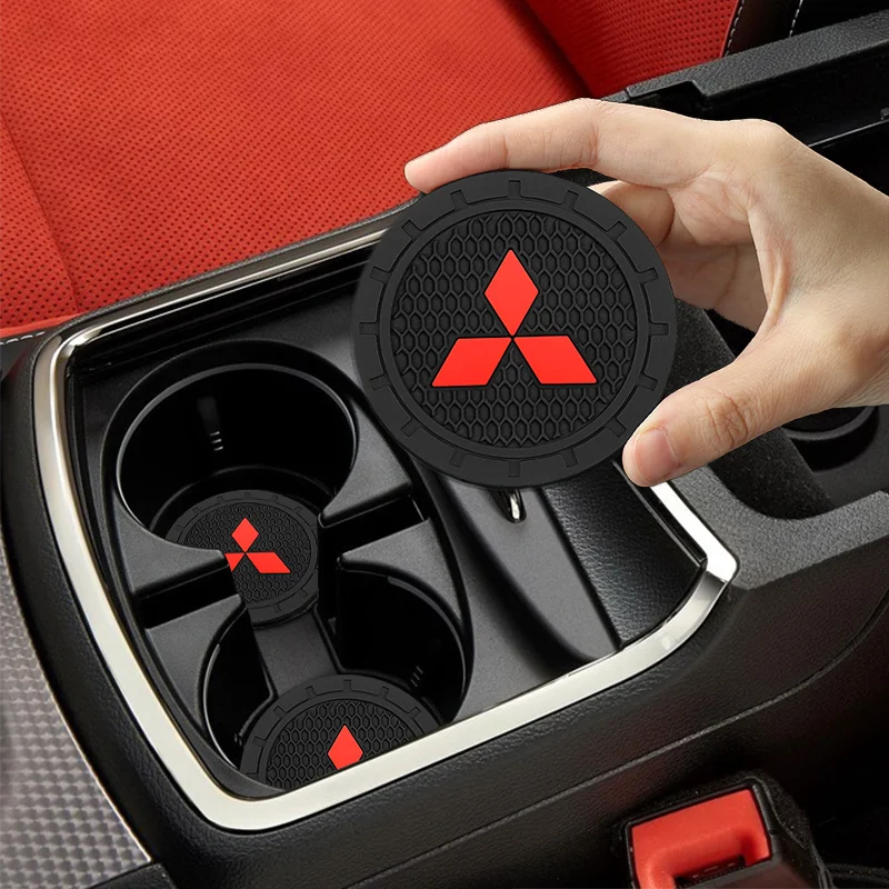 

1/2PCS Car Accessories Coasters Water Cup Holder Mat Decoration Pad for Mitsubishi Ralliart Lancer 9 10 Asx Outlander Pajero Etc