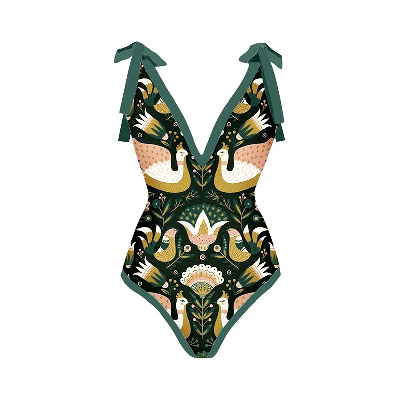 CPUTAN 2023 Vintage Women One Piece Swimsuit & Skirt Green Swimwear Cover Up Blue Female Retro Holiday Beach Dress Summer Surf