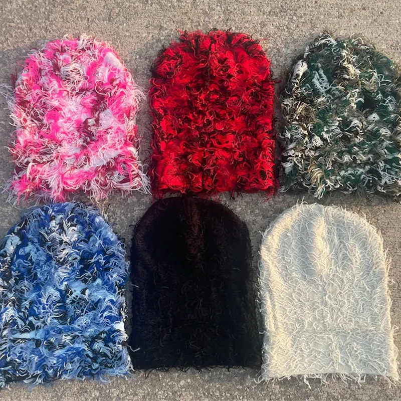 

Balaclava Distressed Winter Warm Knitted Full Face Ski Mask Shiesty Mask Camouflage Windproof Fleece Fuzzy Bonnet Ski Balaclava