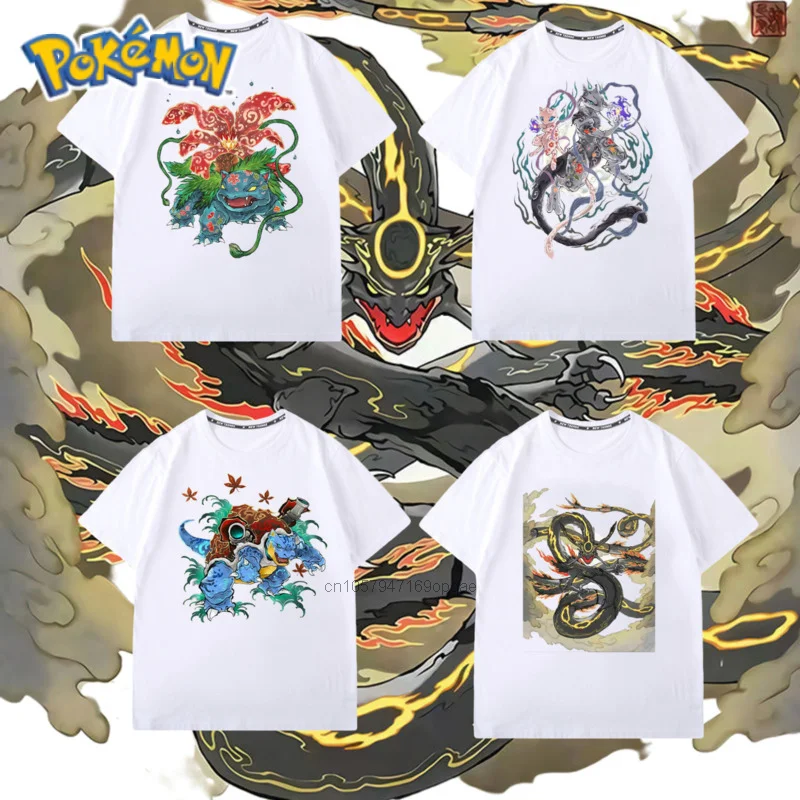 

Pokemon Venusaur Squirtle Clothes Tops Summer Cotton Men Short Sleeve Tees Costume Couple Cartoon Rayquaza Fashion T Shirts
