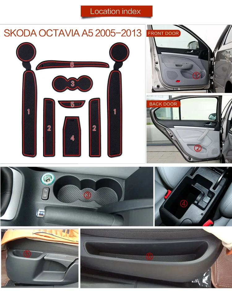 Резиновый коврик для дверных канавок Skoda Octavia Mk2 1Z Fantasia Scout 2004 ~ 2012 2005 2006 2007 2008 2009 2010