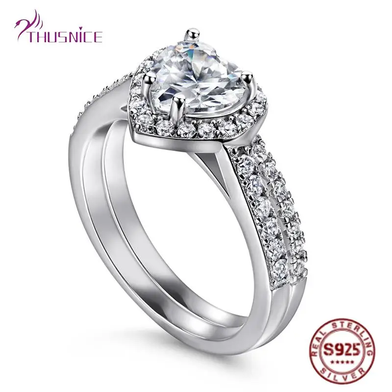 Женские кольца из чистого серебра 100% пробы роскошные в форме сердца для женщин