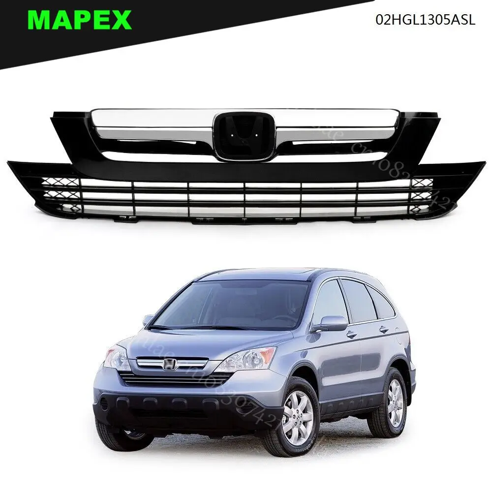 

Подходит для Honda CRV CR-V 2007-2009, верхний + нижний гриль, хромированный передний бампер