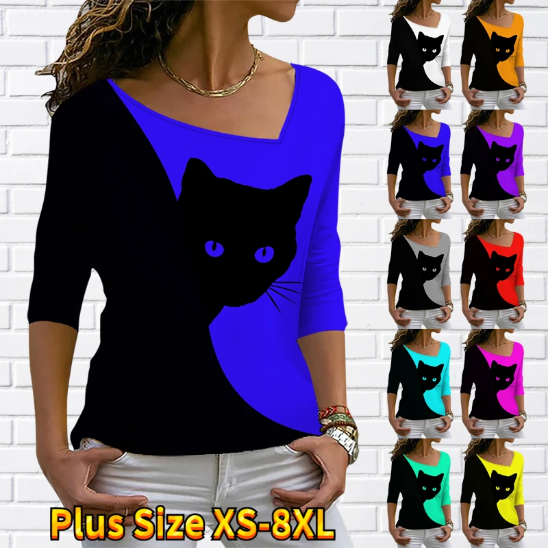 

Женская Повседневная Уличная свободная футболка, пуловер с животным принтом, новинка 2022, элегантный топ с V-образным вырезом и длинным рукав...