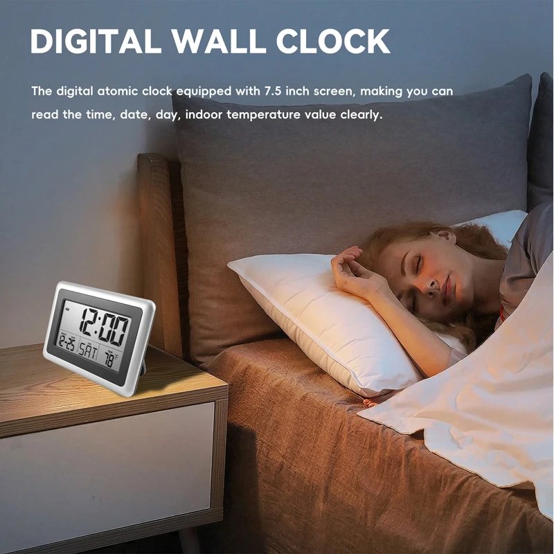 Цифровые настенные часы Atomic большой ЖК-дисплей работает от аккумулятора