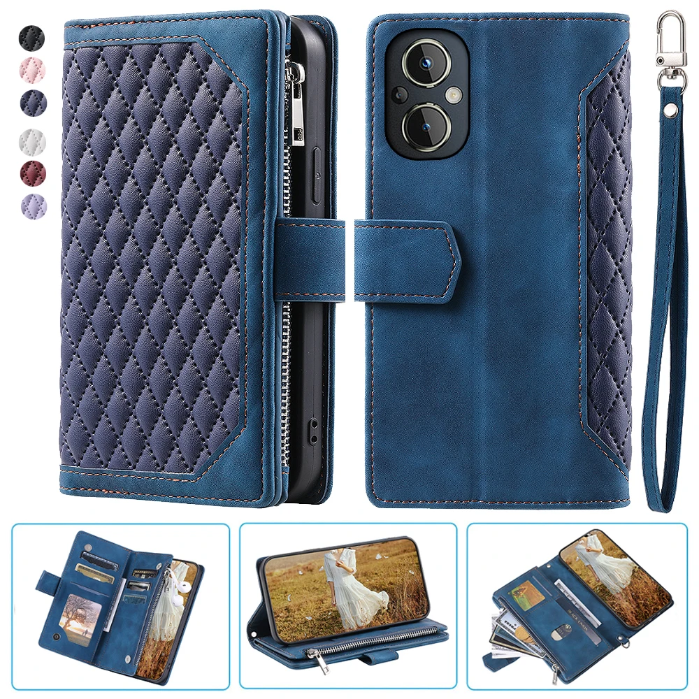 

For OnePlus Nord N20 Fashion Small Fragrance Zipper Wallet Leather Case Flip Cover Multi Card Slots Cover Folio with Wrist Strap