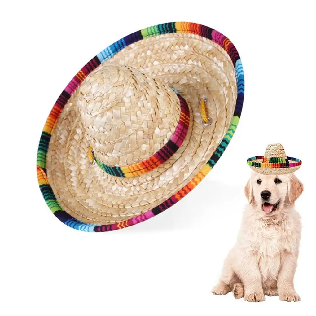 

5Pcs Mexican Straw Hats Beautiful Dog Supplies Sun Hat Pet Caps Party