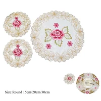 new satin lace rose table mat embroidery tea dish placemat coffee table mat wedding christmas coaster new year kitchen accessory