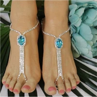 ins fashion bohemian rhinestone blue jewel ankle anklet beach resort sandals barefoot sexy exquisite anklet ladies foot jewelry