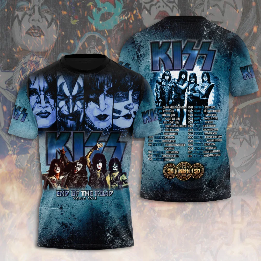 Фото Футболки с 3D-принтом Rock Band Kiss, летние, для мужчин и женщин, забавные, в стиле хип-хоп, с коротким рукавом, круглым вырезом, уличный стиль, Y2K. №1
