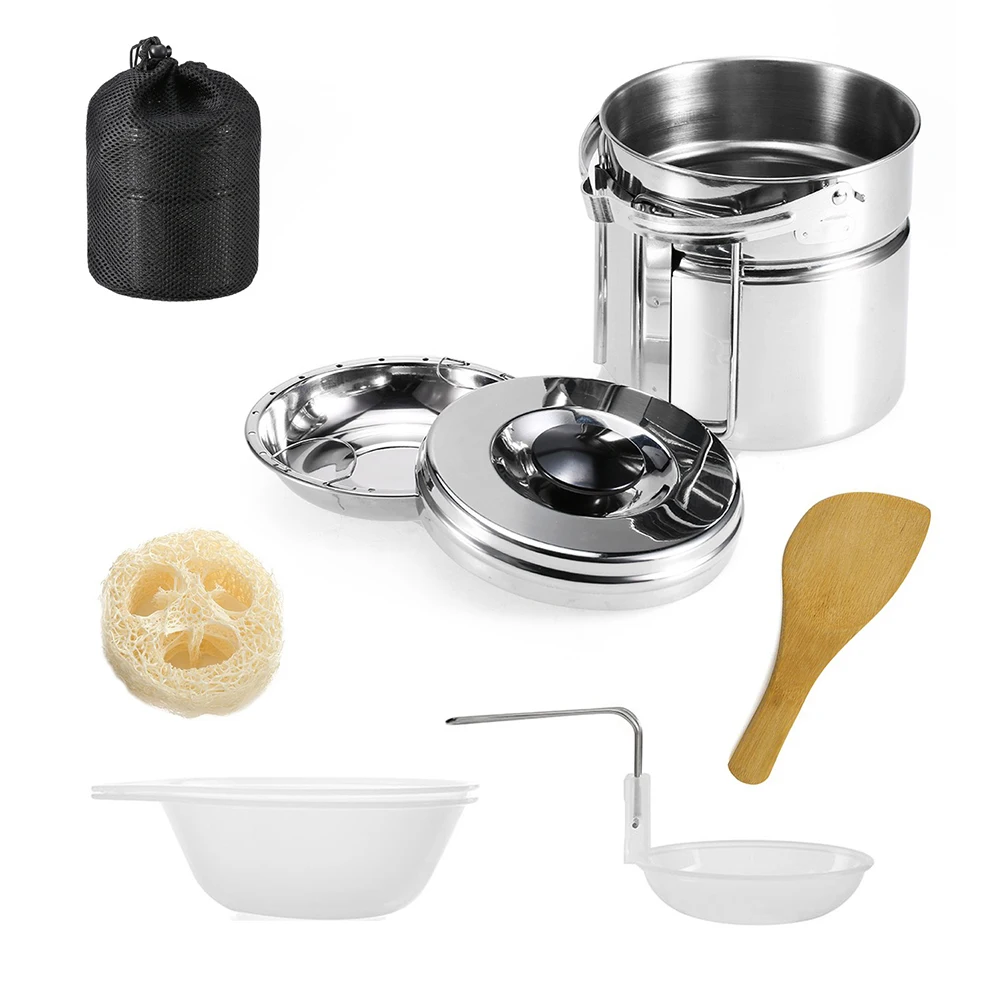 

1 Set Outdoor Pots Pans Camping Cookware Picnic Cooking Set Non-stick Tableware with Foldable Spoon Fork Kettle Cup