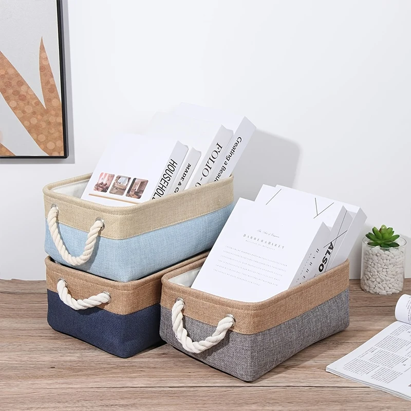 

Collapsible Sundry Goods Sorting Linen Fabric Storage Closet Clothing Desktop Sundries Toys Snacks Cosmetic Storage Basket Box