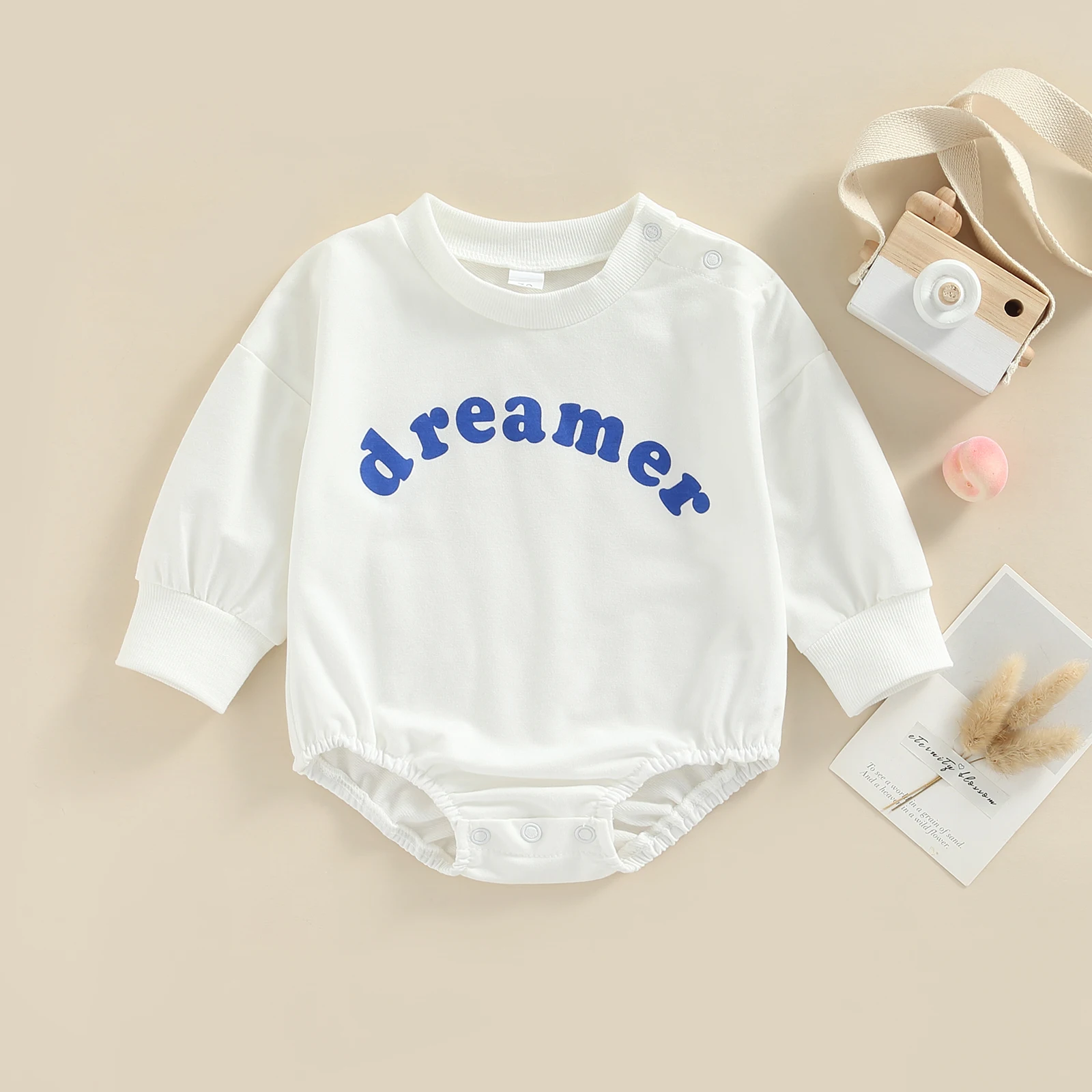 

Infant Long Sleeve Romper Autumn Girls Boys Letter Printing Round Collar Bodysuit Jumpsuit with Shoulder Button Casual Clothes