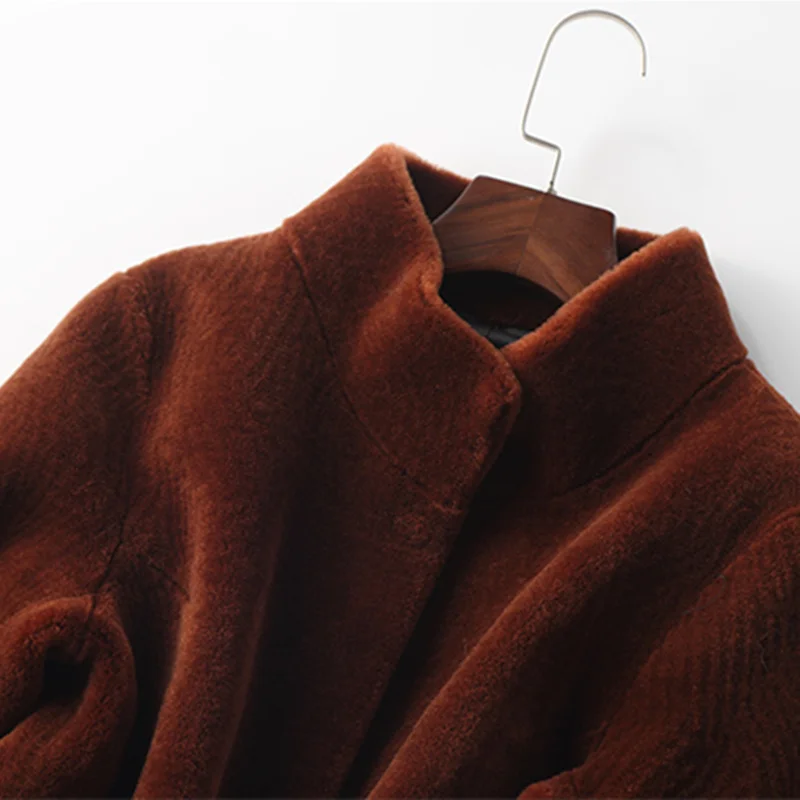 Autumn Winter Women Short Casual Natural Sheep Shearing Real Fur Coat Ladies Jacket Stand Collar Thick Warm Wool Famale Clothing