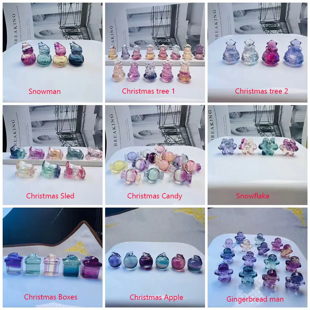 

Christmas Crystal Carving Mini Fluorite Carvings Crystals and Stones Healing Natural Stone Statue Figure Home Decorations Gift