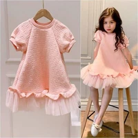 2021 spring and summer new childrens girls pink foreign style middle and large girls mesh short sleeved dress princess skirt