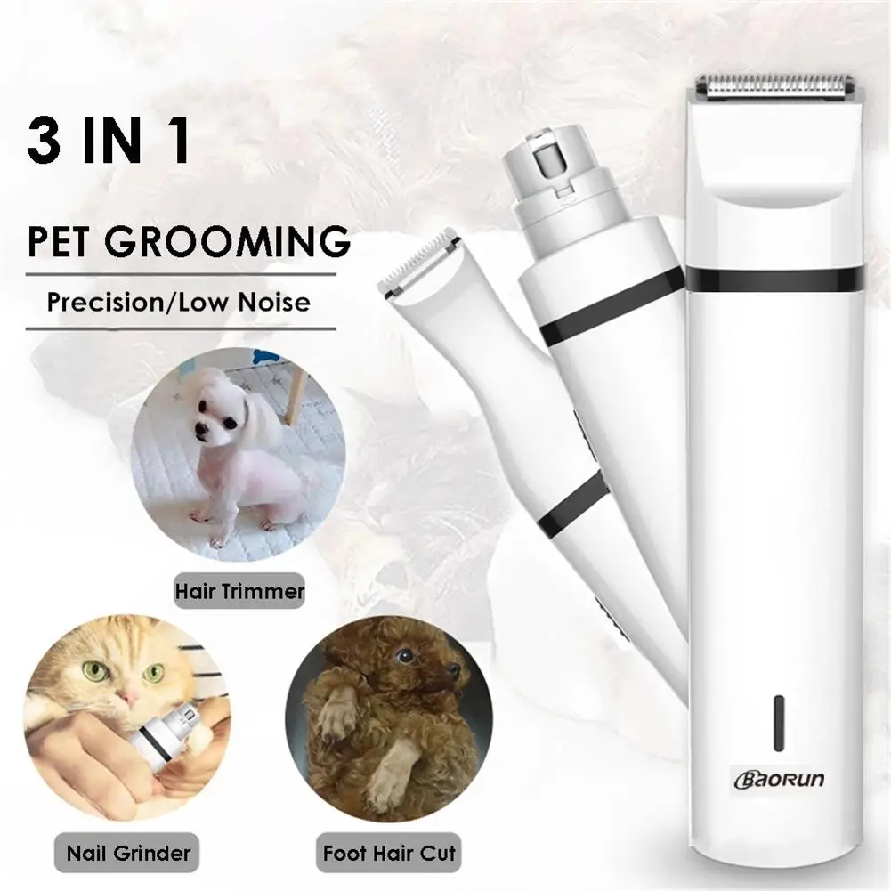 

3-in-1 Pets Electric Clippers Dog Cat Hair Trimmer Usb Rechargeable Nail Grinder Hair Cutting Machine