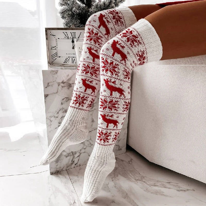 Harajuku Women's Long Knitted Compression Socks for Girls Christmas Stockings Sexy Winter Socks Thigh High Over The Knee Socks