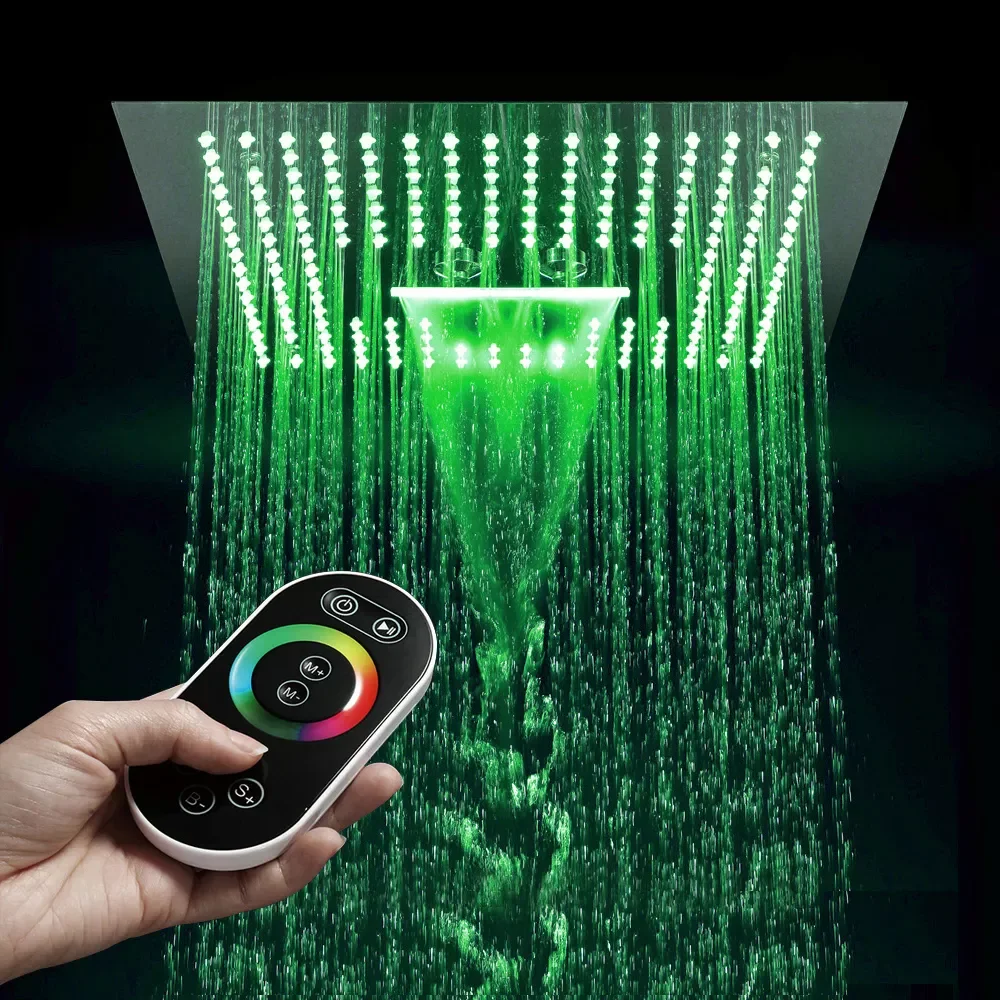 

16-дюймовые светодиодные насадки для душа, Потолочная дождевая душевая панель из нержавеющей стали 304, 3-функциональная душевая головка, хром...