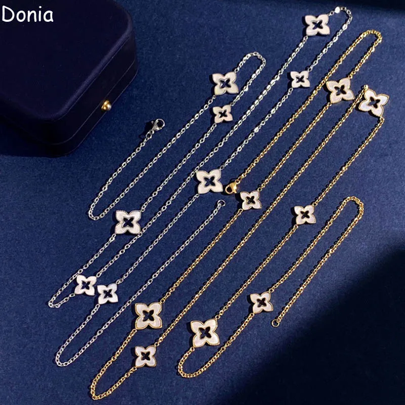 Donia Jewelry Fashion White Shell Flower Titanium Long Necklace Bracelet Earrings Personalized Luxury Gift.
