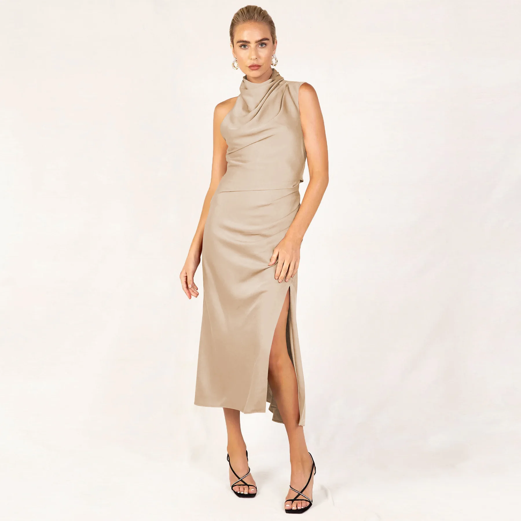 

Женское платье с открытой спиной, элегантное атласное платье с открытыми плечами, весна-лето 2023