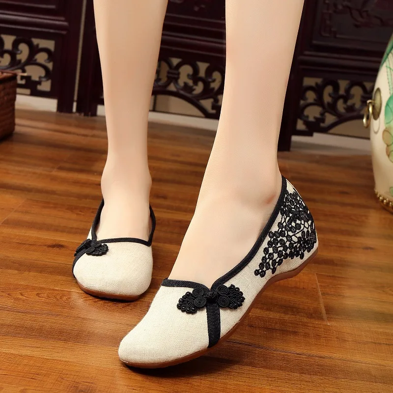 

Comemore Women Cotton Chinese Embroidered Slip on Ballet Flats Retro Ladies Casual Soft Comfortable Ballerinas Shoes Low Heels