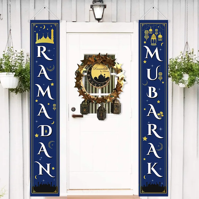 

30*180cm Ramadan Kareem Door Couplet Eid Mubarak Decoration Home Islam Muslim Festival Party Curtain Banner Flag Decor Supplies