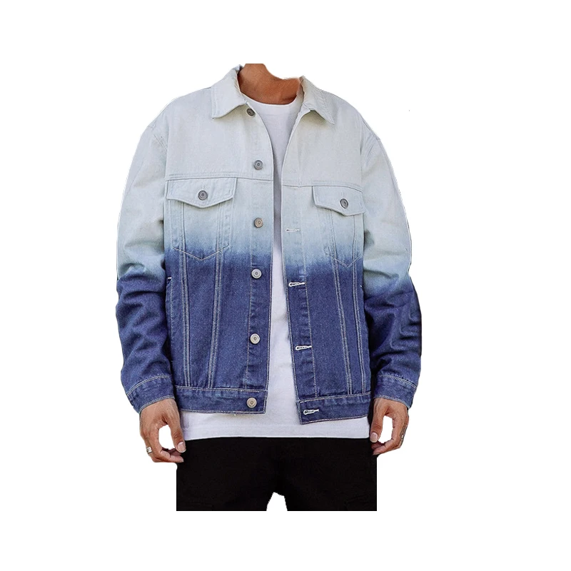 

Мужская джинсовая куртка, Повседневная Свободная джинсовая куртка с градиентом цвета, уличная одежда, 2022