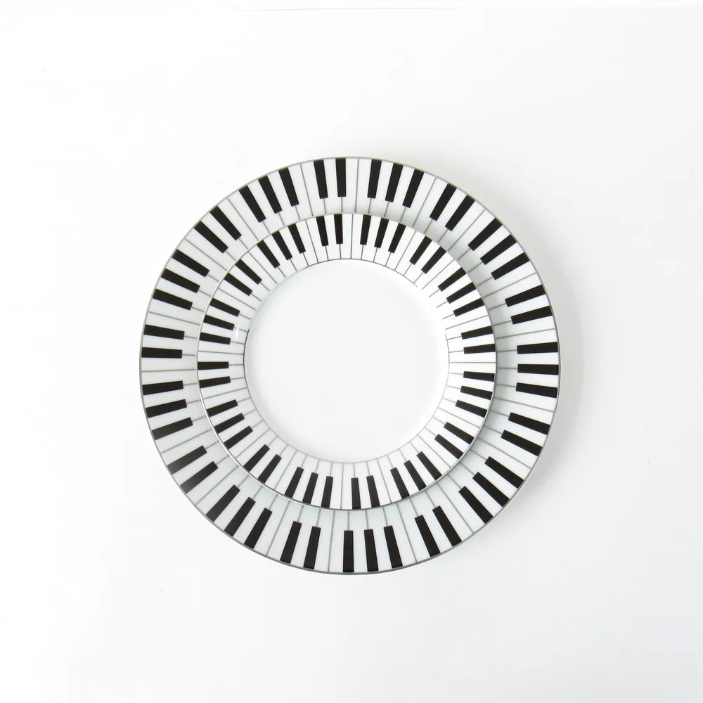 

Foreign trade ceramic tableware Western food plate Piano keys 10.5 inch circular steak plate Salad plate Household dish plate