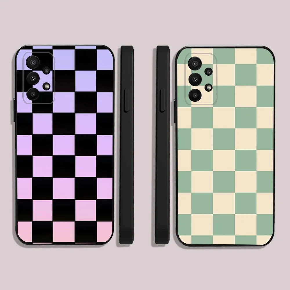 Checkerboard checked Board Phone Case For Samsung S25 23 22 30 24 10 9 Ultra Plus Lite FE 5G Black Soft