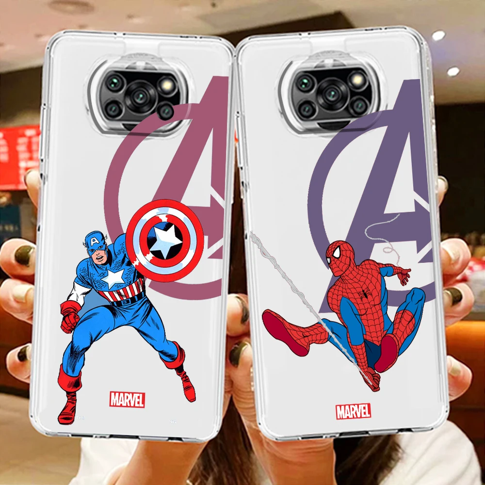 

Marvel Avengers comics For Xiaomi Poco X5 X3 Pro X4 F4 F3 GT M5 M5s M4 M3 C55 C50 C40 5G Transparent Phone Case Cover