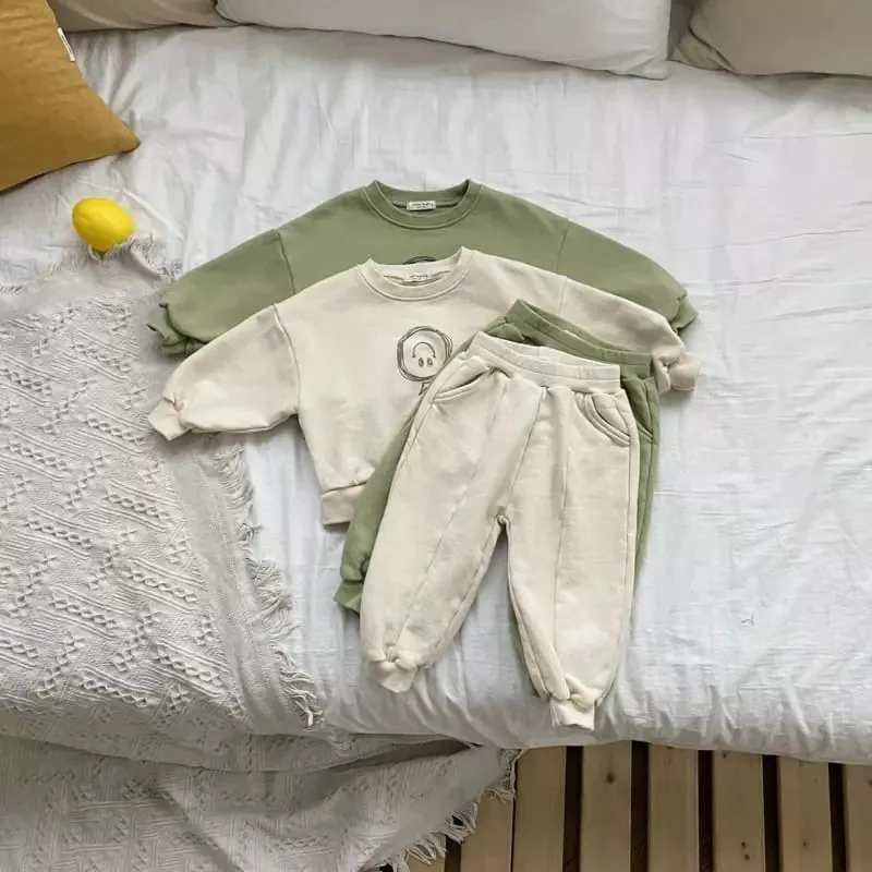 

Baby Casual Smile Suit Autumn Clothes Girls Pullover Sweatshirts And Solid Loose Cotton Bind Feet Pants 2pc Comfortable Sets