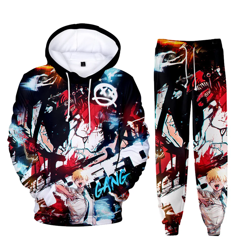 

Спортивный костюм для мужчин и женщин, свитшот с 3D-принтом бензопилы, худи и брюки, комплект из 2 предметов, повседневная одежда