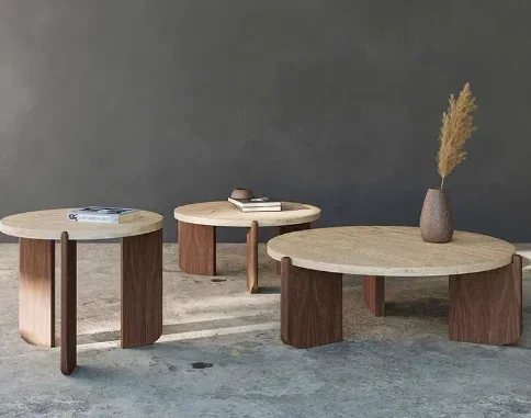 Современный журнальный столик из цельного дерева натуральный пещерный камень